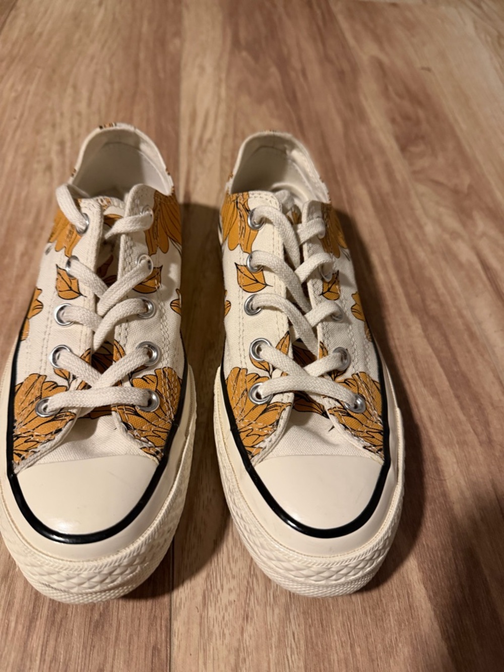 Converse Low Top Sneakers in Cream with Mustard Floral Print